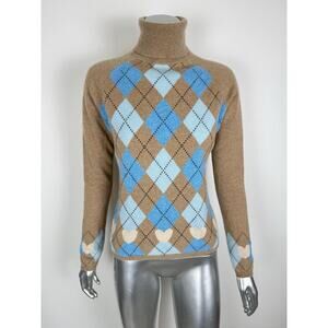 Folio 100% Cashmere Sweater Women's Medium Academia Turtleneck Tan Blue